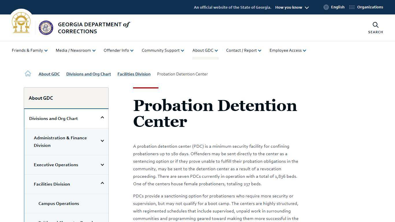Probation Detention Center Georgia Department of Corrections
